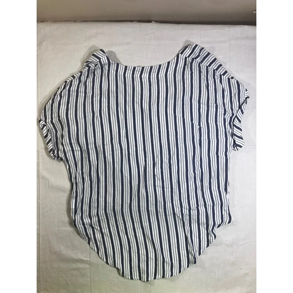 ANA‎ A New Approach Womens Small Navy Blue White Striped Twist Front Button Top - Picture 7 of 8